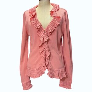 Due Per Due M Coral Pink Ruffle Cardigan Pearl Button Fairy Coquette Valentines